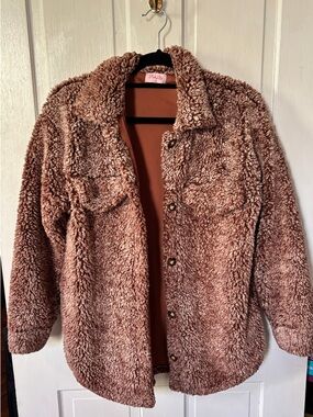 Pink Lily Sherpa Teddy Shacket -Dusty Rose